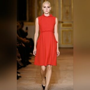 Greta Constatine Gary Sheath Dress A-Line Ruffles Pockets Couture Red Size Med